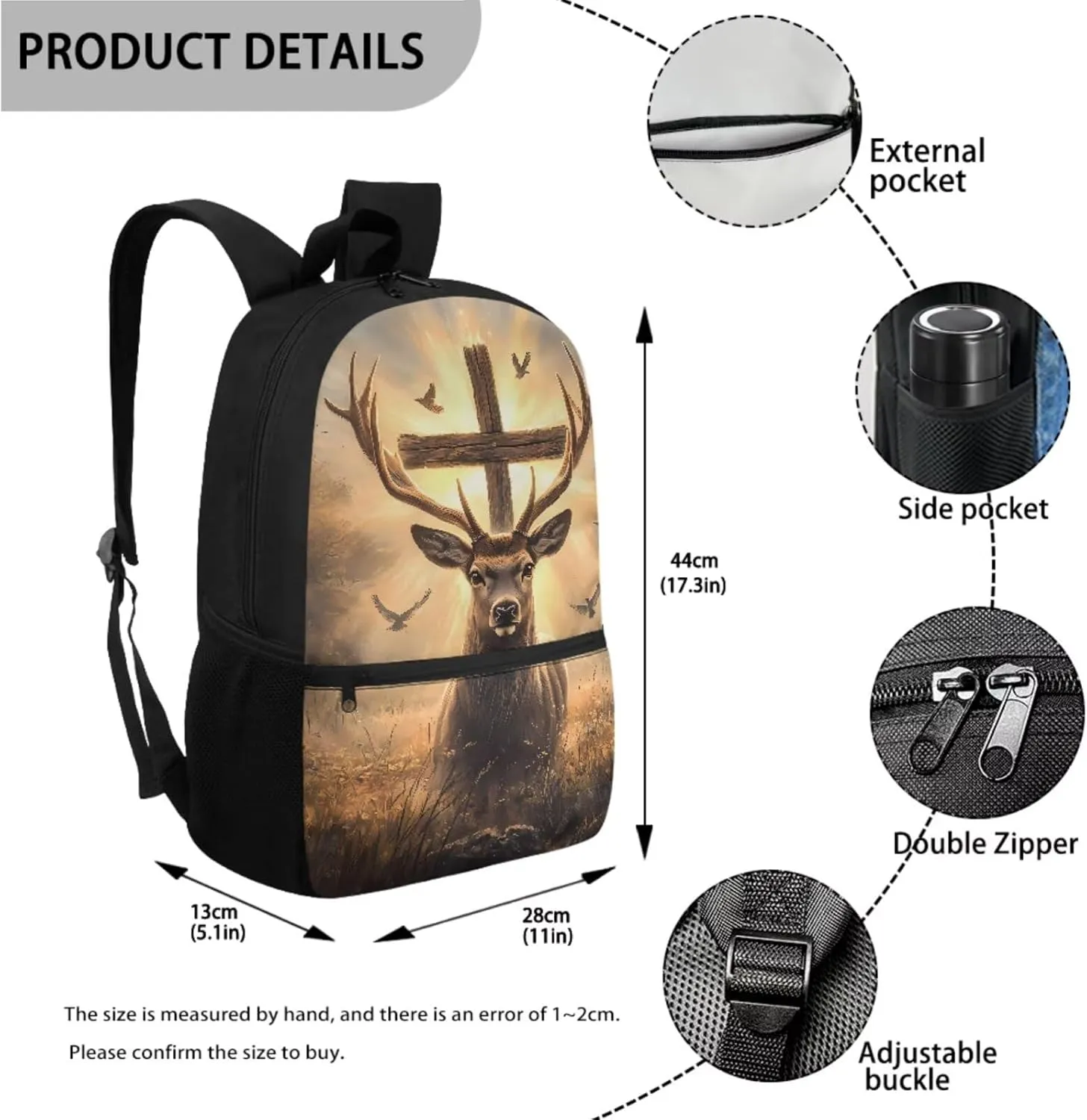 Elk Cross Dove Print Backpack Bag for Girls Boys Kids 3 Pack School Bag with Lunch Box Pencil Case Set Middle High School Bookbag Travel Daypack Satchel Shoulder Bags Rucksack