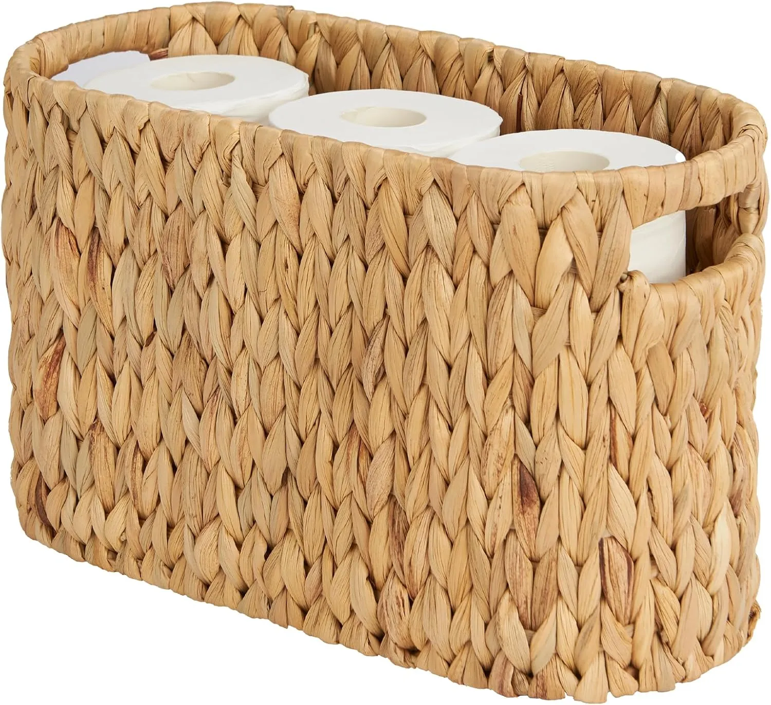 ELONG HOME Toilet Paper Storage Basket, Water Hyacinth Wicker Storage Holder for 6 Rolls Toilet Paper with Built-in Handles