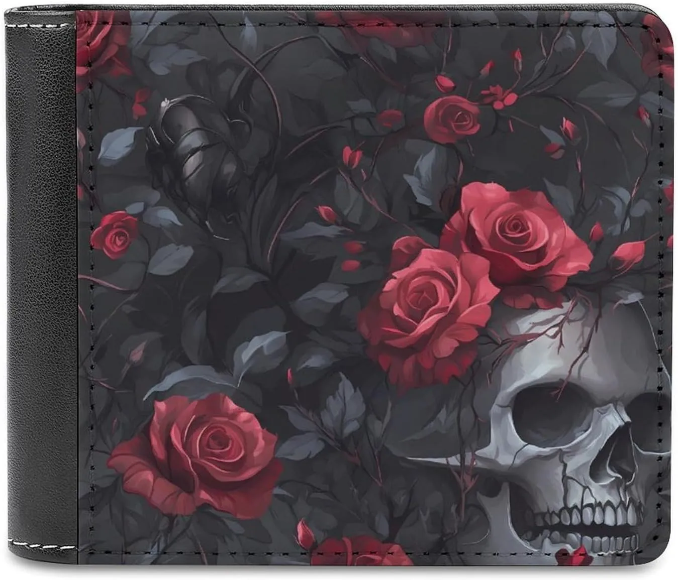 Ember Rose Death Skull Head Slim Bifold Wallets Fashion Credit Card Holder Wallet Unisex Purse Travel