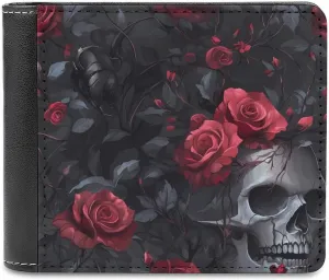 Ember Rose Death Skull Head Slim Bifold Wallets Fashion Credit Card Holder Wallet Unisex Purse Travel