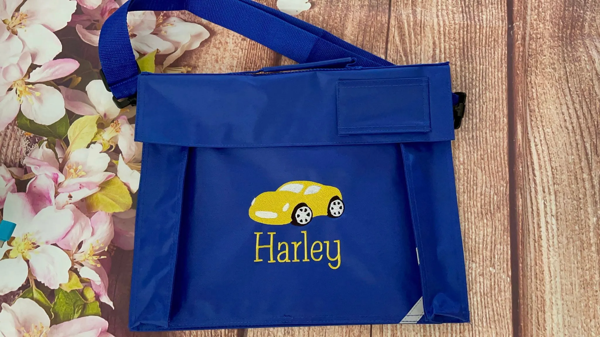 Embroidered Bookbag with strap- Car