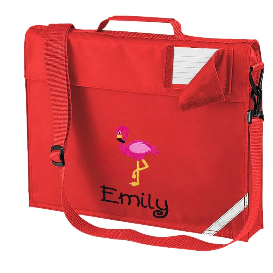 Embroidered Bookbag with strap - Flamingo