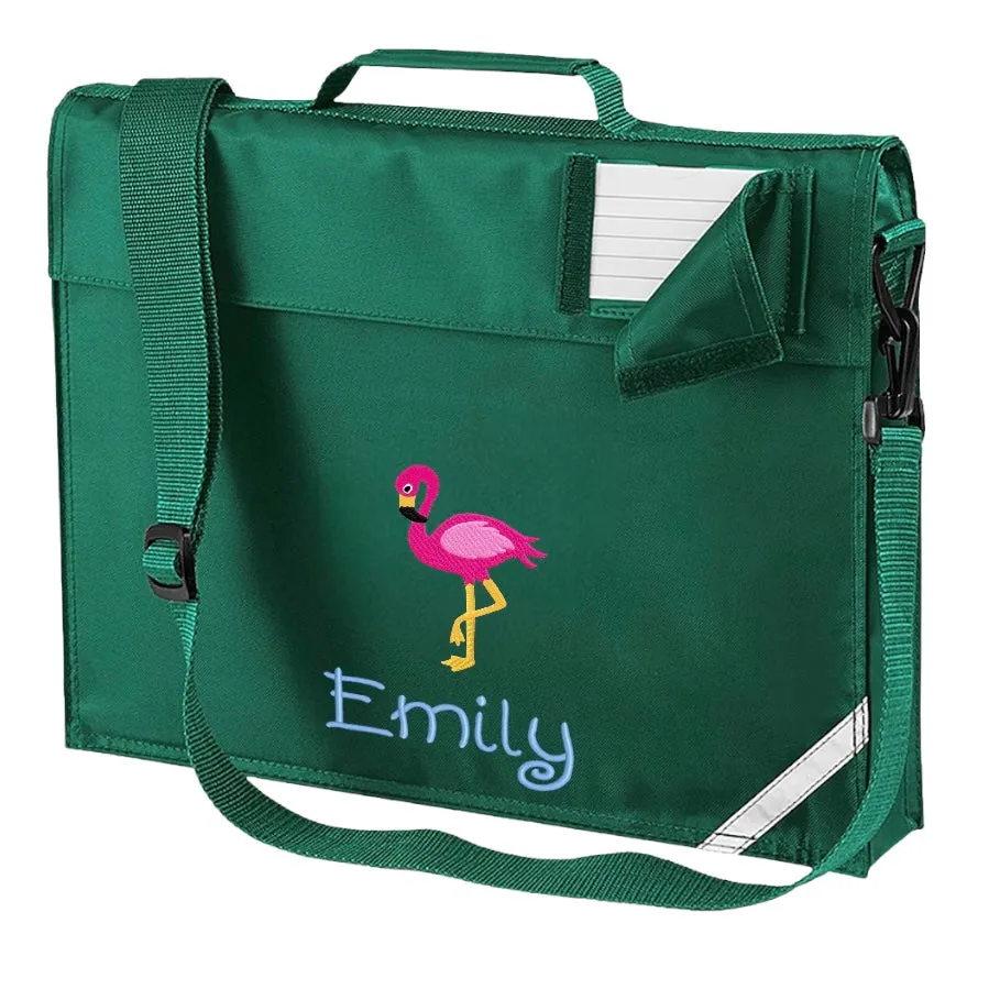 Embroidered Bookbag with strap - Flamingo