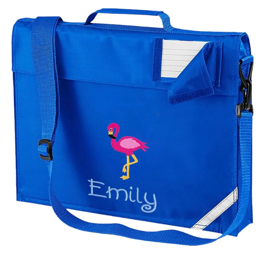 Embroidered Bookbag with strap - Flamingo
