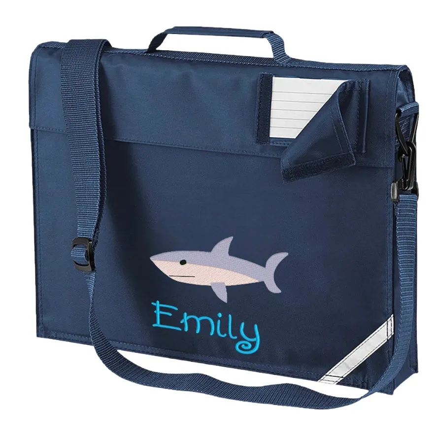 Embroidered Bookbag with strap - shark