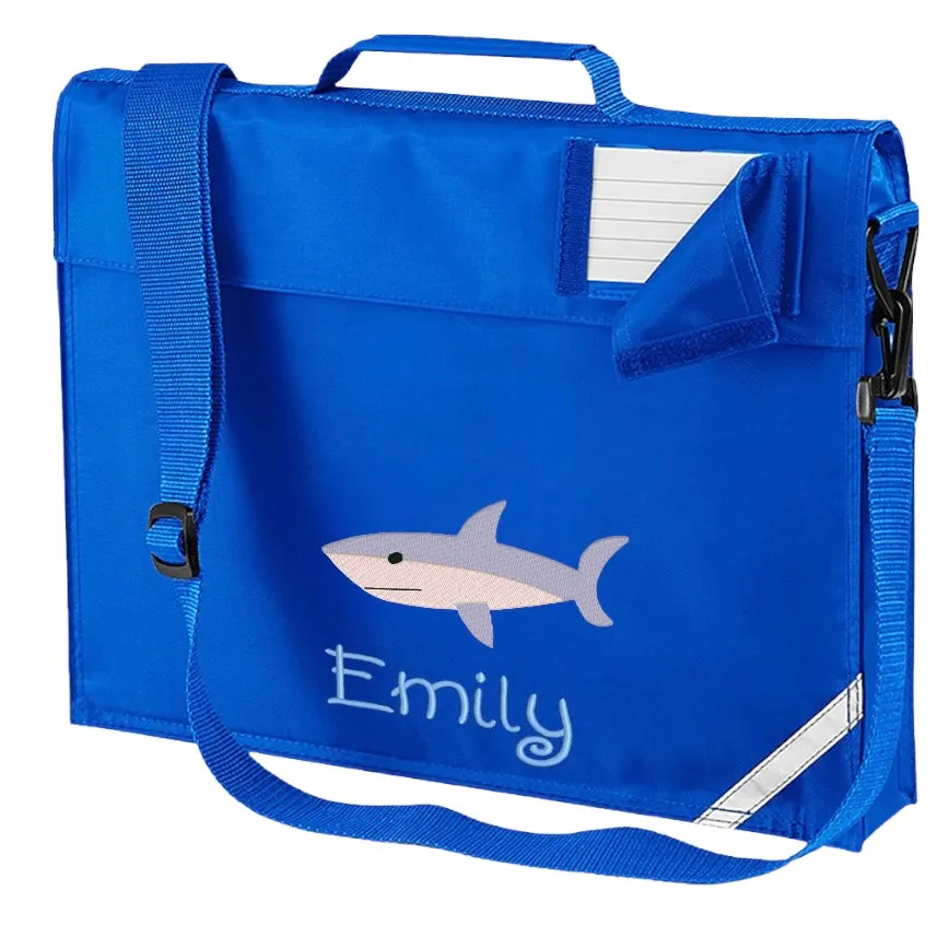Embroidered Bookbag with strap - shark