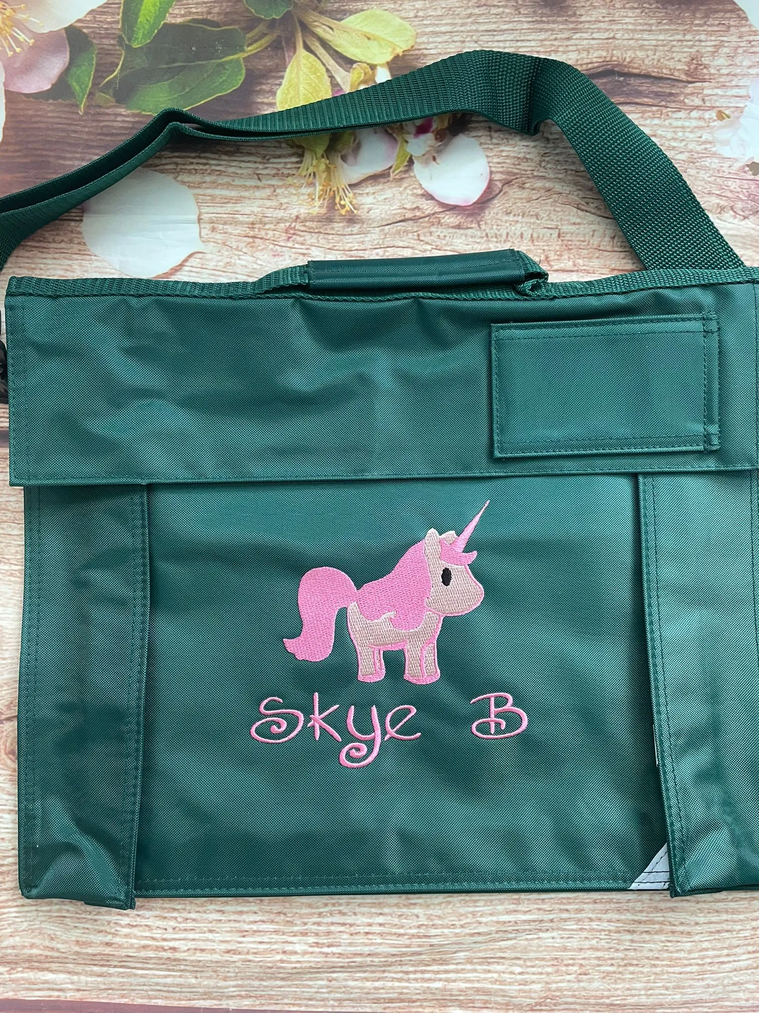 Embroidered Bookbag with strap- Unicorn
