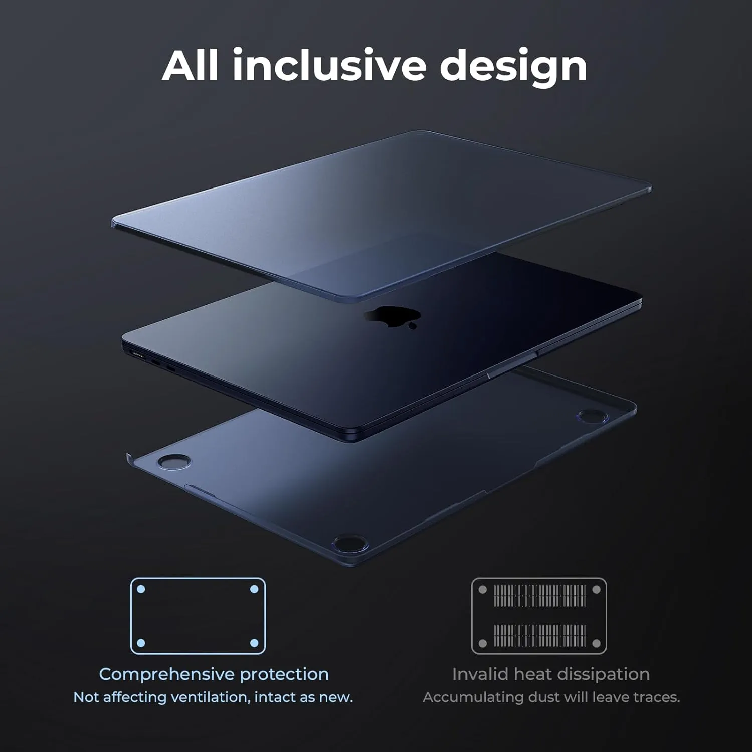 EooCoo Ultra Thin Armor Compatible with MacBook Air 13 inch Case M4 2025 2024-2022 M3 M2 A3240 A3113 A2681, 100% Match Midnight, Air 13.6" Matte Protective Case with Keyboard Skin, Midnight Clear