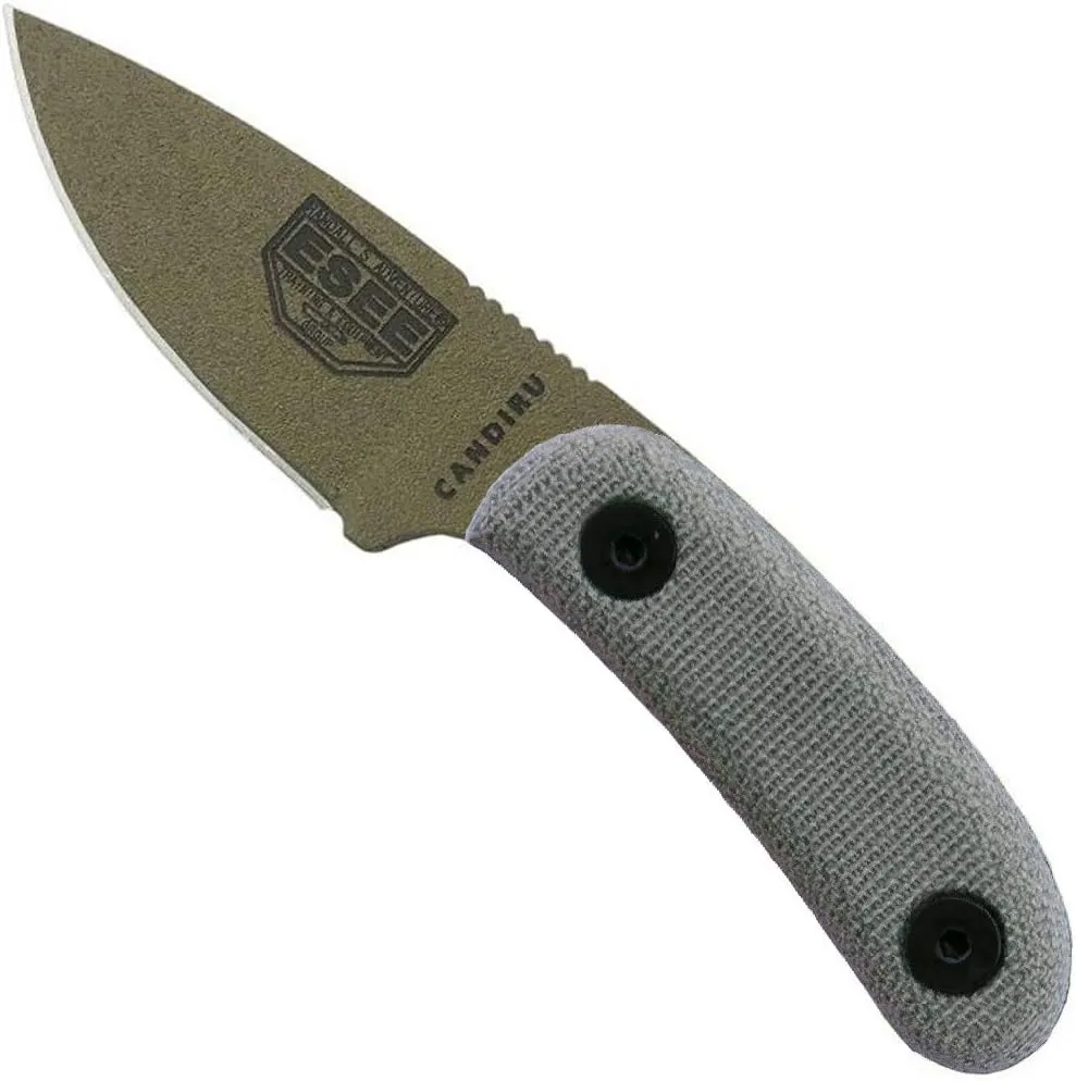 ESEE Knives Candiru Fixed Blade Knife with Handles (Grey Micarta Handle/Dark Earth Blade/Black Sheath)