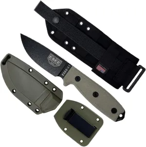 ESEE Knives ESEE-3MIL-P Military Plain Black Edge / w Green Canvas Micarta Handles