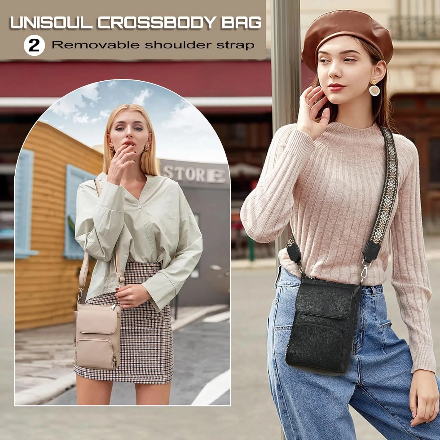 Eslcorri Small Crossbody Bags for Women Leather Cell Phone Purse Multi Pocket Wallet Shoulder Handbag with Card Slots