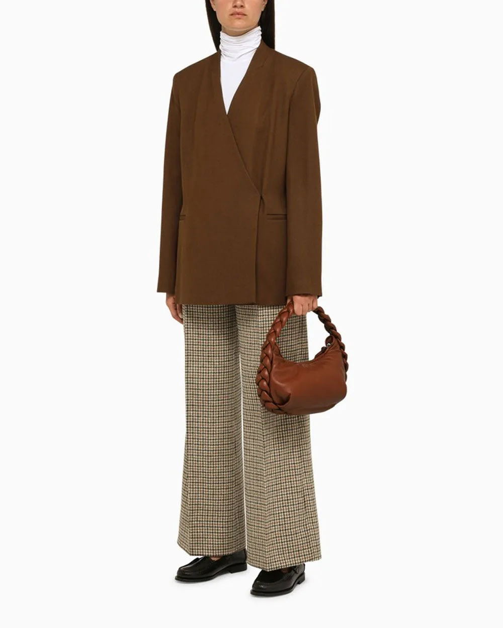 Espiga Braided Leather Top Handle Bag in Brown