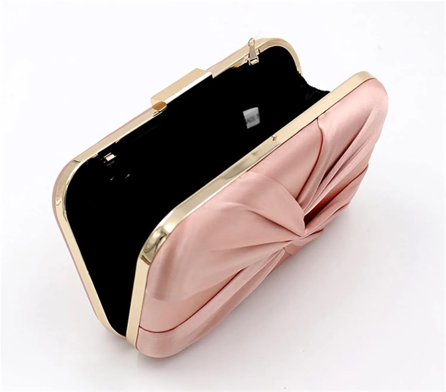 Evening Bag Clutch Purses for Women Pleated Satin Formal Handbag Simple Classy Purse with Detachable Chain