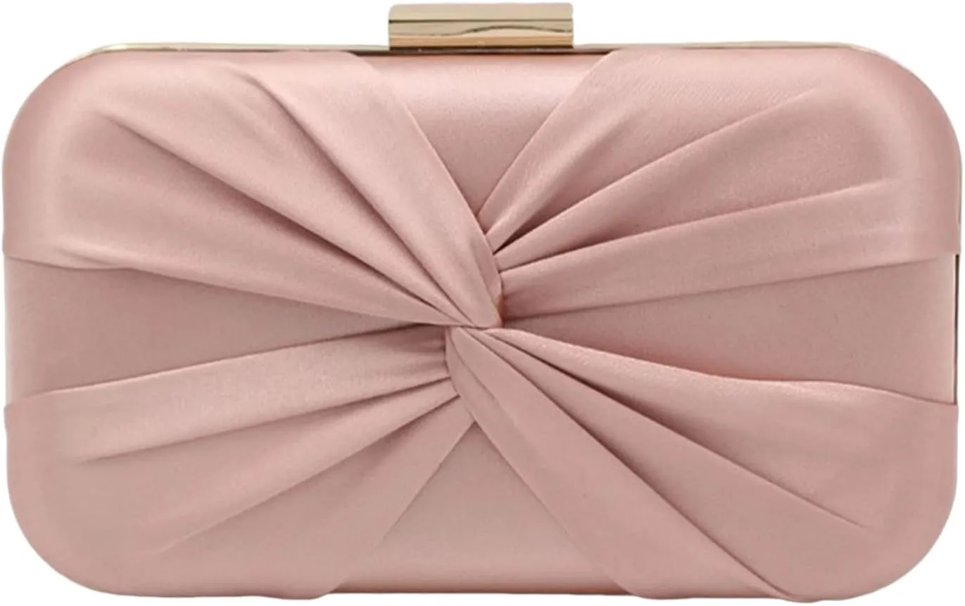 Evening Bag Clutch Purses for Women Pleated Satin Formal Handbag Simple Classy Purse with Detachable Chain