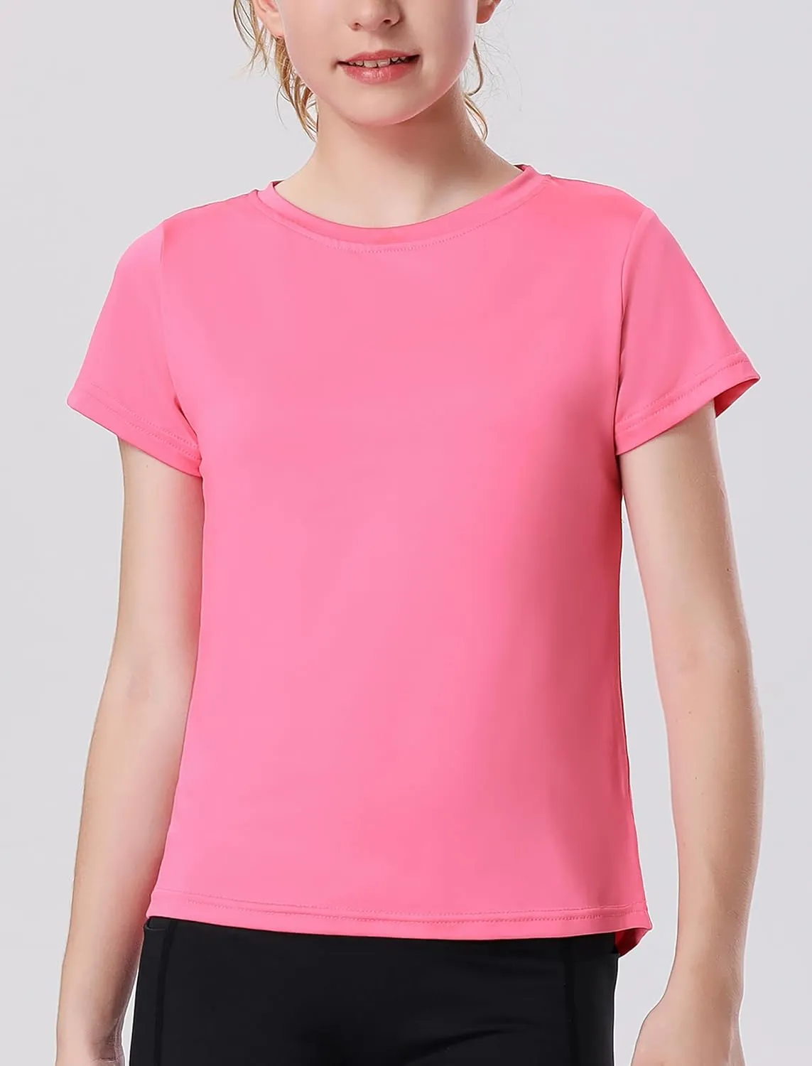 EXARUS 4 Pack Girls Athletic Shirts Quick Dry Shirts Short Sleeve T Shirts Tee Workout Activewear Tops for Tween