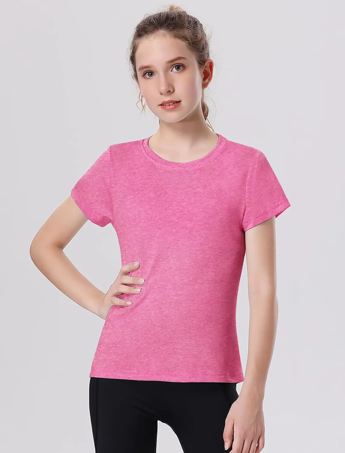 EXARUS 4 Pack Girls Athletic Shirts Quick Dry Shirts Short Sleeve T Shirts Tee Workout Activewear Tops for Tween