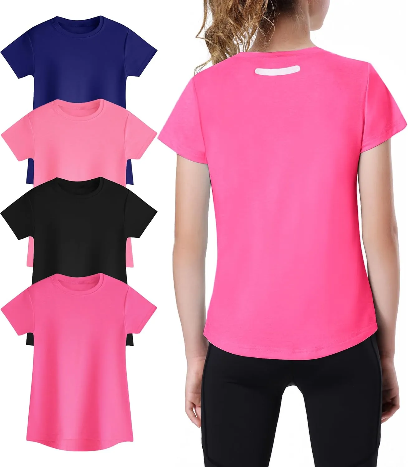 EXARUS 4 Pack Girls Athletic Shirts Quick Dry Shirts Short Sleeve T Shirts Tee Workout Activewear Tops for Tween