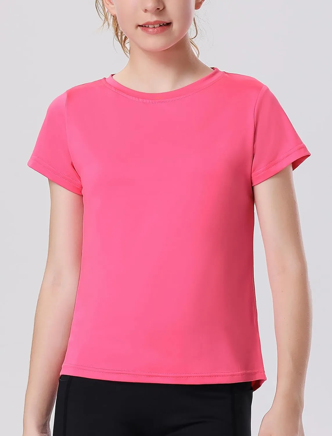 EXARUS 4 Pack Girls Athletic Shirts Quick Dry Shirts Short Sleeve T Shirts Tee Workout Activewear Tops for Tween