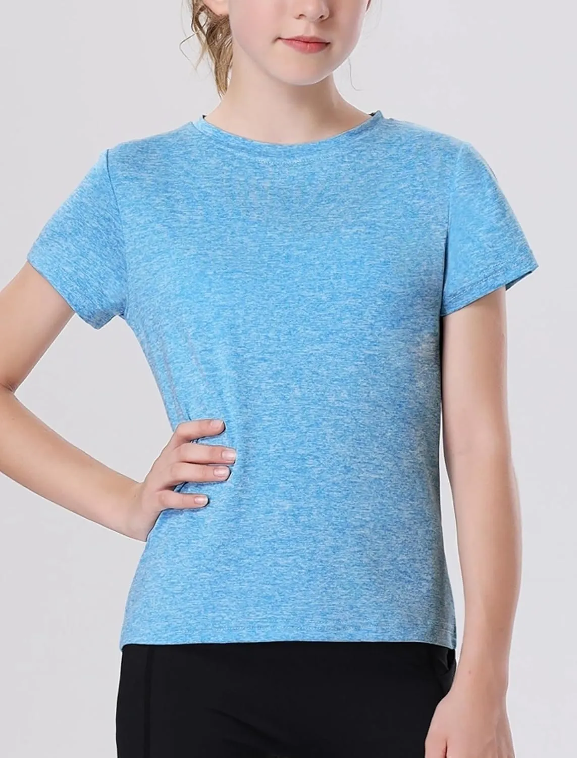 EXARUS 4 Pack Girls Athletic Shirts Quick Dry Shirts Short Sleeve T Shirts Tee Workout Activewear Tops for Tween