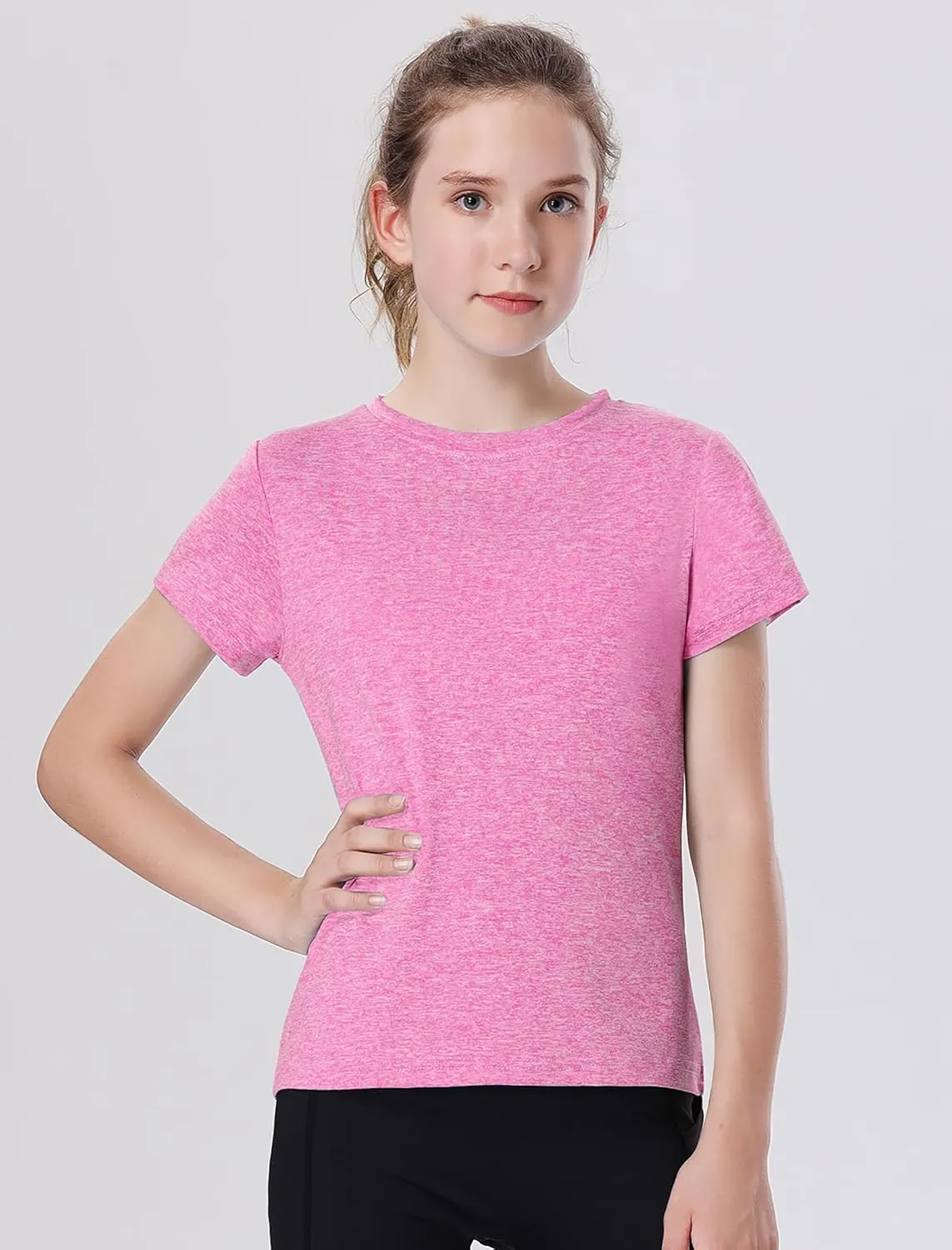 EXARUS 4 Pack Girls Athletic Shirts Quick Dry Shirts Short Sleeve T Shirts Tee Workout Activewear Tops for Tween