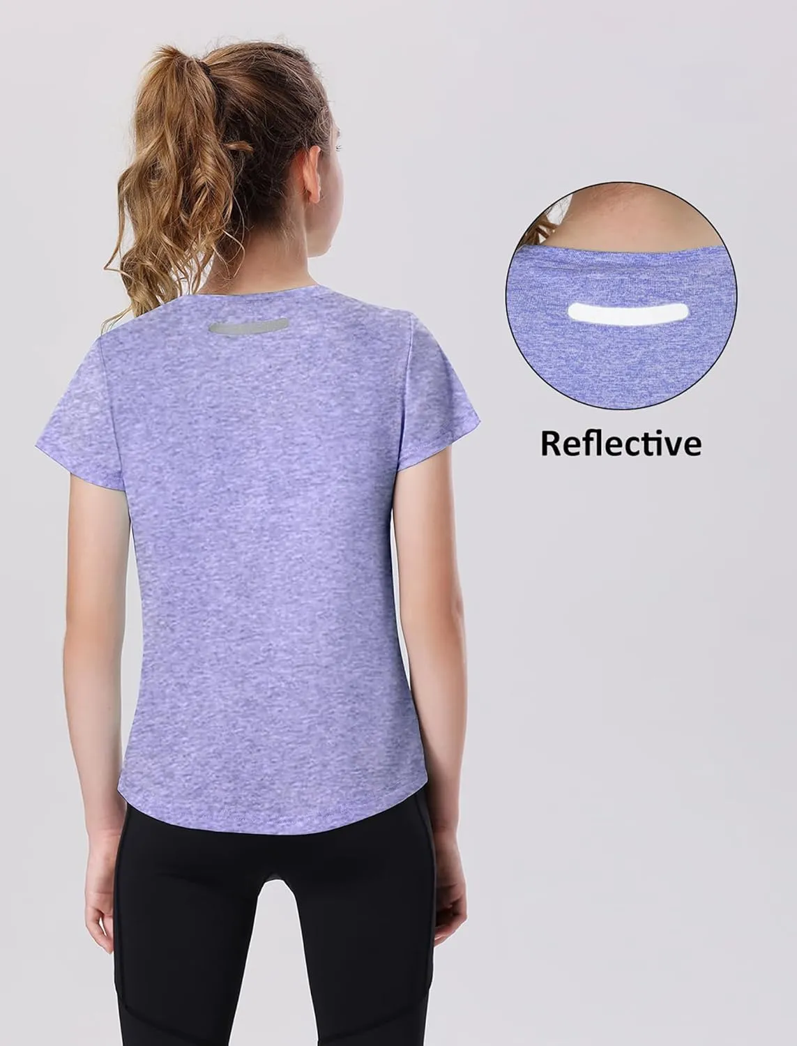 EXARUS 4 Pack Girls Athletic Shirts Quick Dry Shirts Short Sleeve T Shirts Tee Workout Activewear Tops for Tween