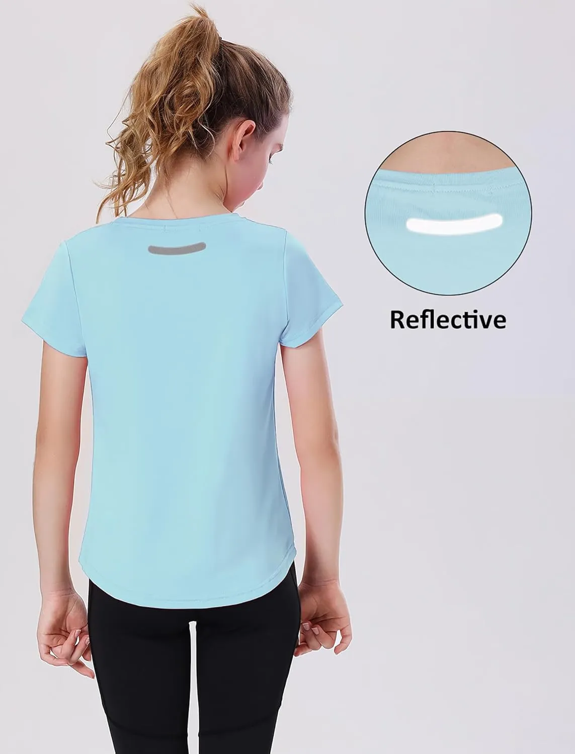 EXARUS 4 Pack Girls Athletic Shirts Quick Dry Shirts Short Sleeve T Shirts Tee Workout Activewear Tops for Tween
