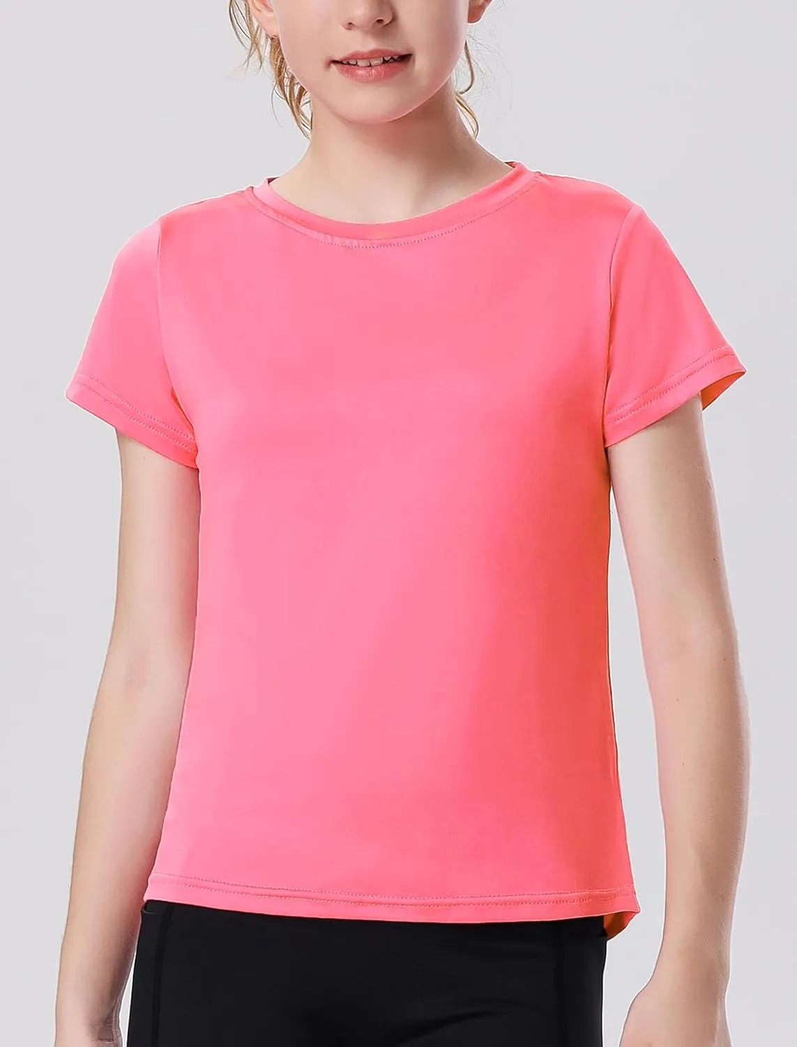 EXARUS 4 Pack Girls Athletic Shirts Quick Dry Shirts Short Sleeve T Shirts Tee Workout Activewear Tops for Tween