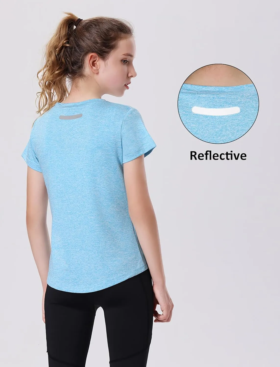 EXARUS 4 Pack Girls Athletic Shirts Quick Dry Shirts Short Sleeve T Shirts Tee Workout Activewear Tops for Tween