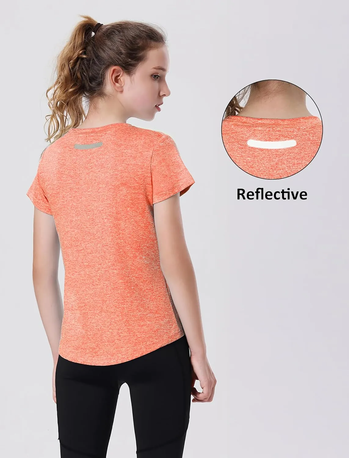EXARUS 4 Pack Girls Athletic Shirts Quick Dry Shirts Short Sleeve T Shirts Tee Workout Activewear Tops for Tween