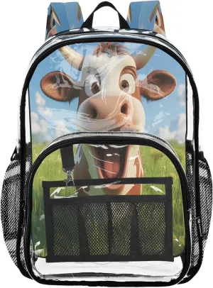 Excited Cow Field Green Backpack for Kids, Clear Plastic Bag, Transparent Bag, Transparent Backpack