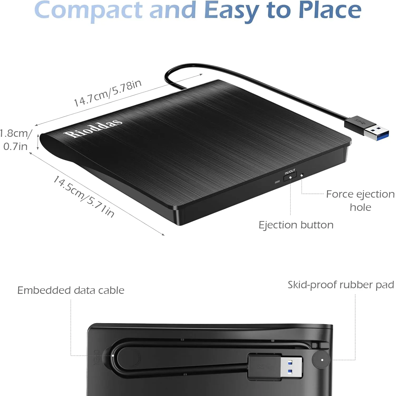 External CD/DVD Drive for Laptop, USB 3.0 CD DVD Player Portable  /-RW Burner CD ROM Reader Writer Disk Duplicator Compatible with Laptop Desktop PC Windows Apple Mac Pro MacBook Linux