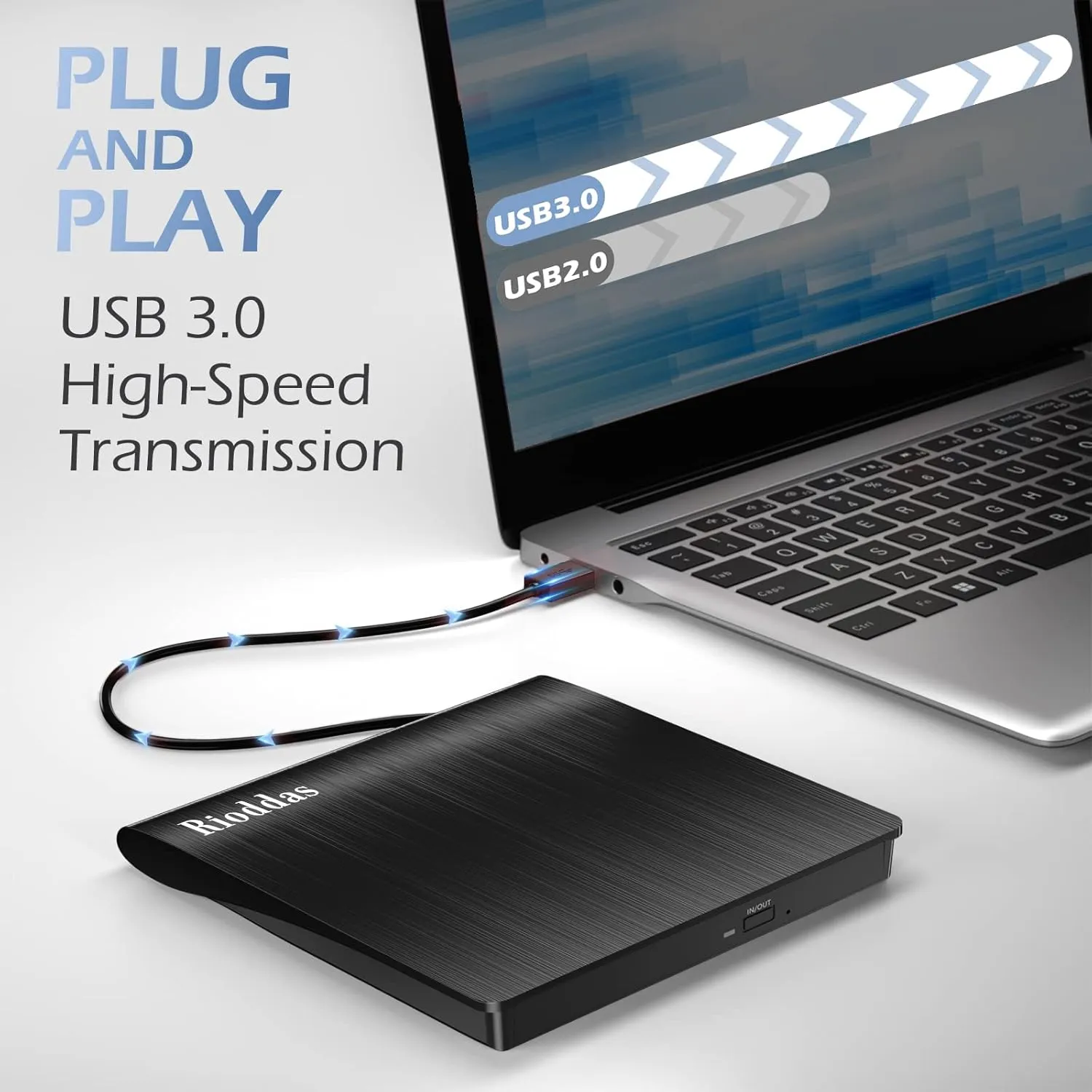 External CD/DVD Drive for Laptop, USB 3.0 CD DVD Player Portable  /-RW Burner CD ROM Reader Writer Disk Duplicator Compatible with Laptop Desktop PC Windows Apple Mac Pro MacBook Linux