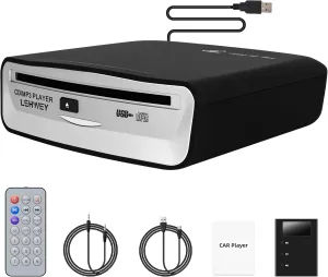 External Universal CD Player for Car - Lehwey Portable Car CD Players with AUX Cable & Remote Control, Plugs into Cars USB Port, Laptop, TV, Mac, Computer, for Android 4.4 and Above Navigation