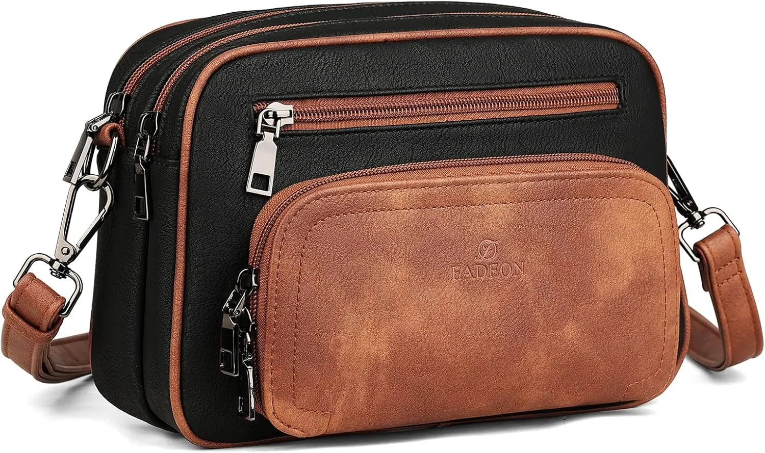 FADEON Crossbody Bags for Women Multi-pocket Leather Crossbody Purses, Designer Shoulder Bag Adjustable Removable Strap