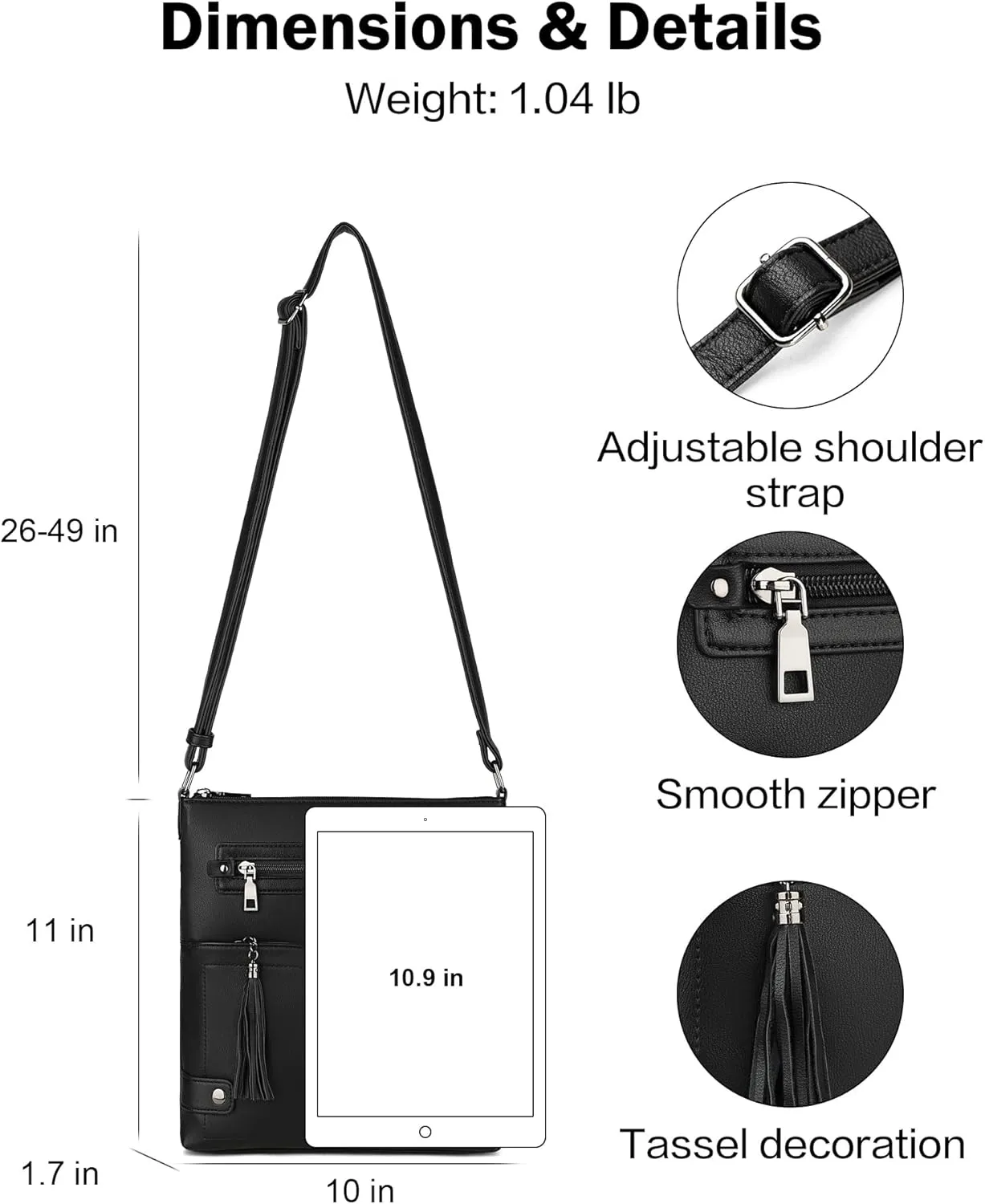 FADEON Crossbody Purses for Women Crossbody Bag, Designer Multi Pockets Shoulder Travel Purses with Tassel