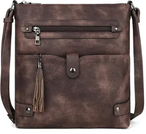 FADEON Crossbody Purses for Women Crossbody Bag, Designer Multi Pockets Shoulder Travel Purses with Tassel