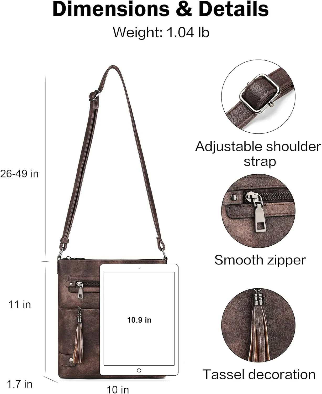 FADEON Crossbody Purses for Women Crossbody Bag, Designer Multi Pockets Shoulder Travel Purses with Tassel