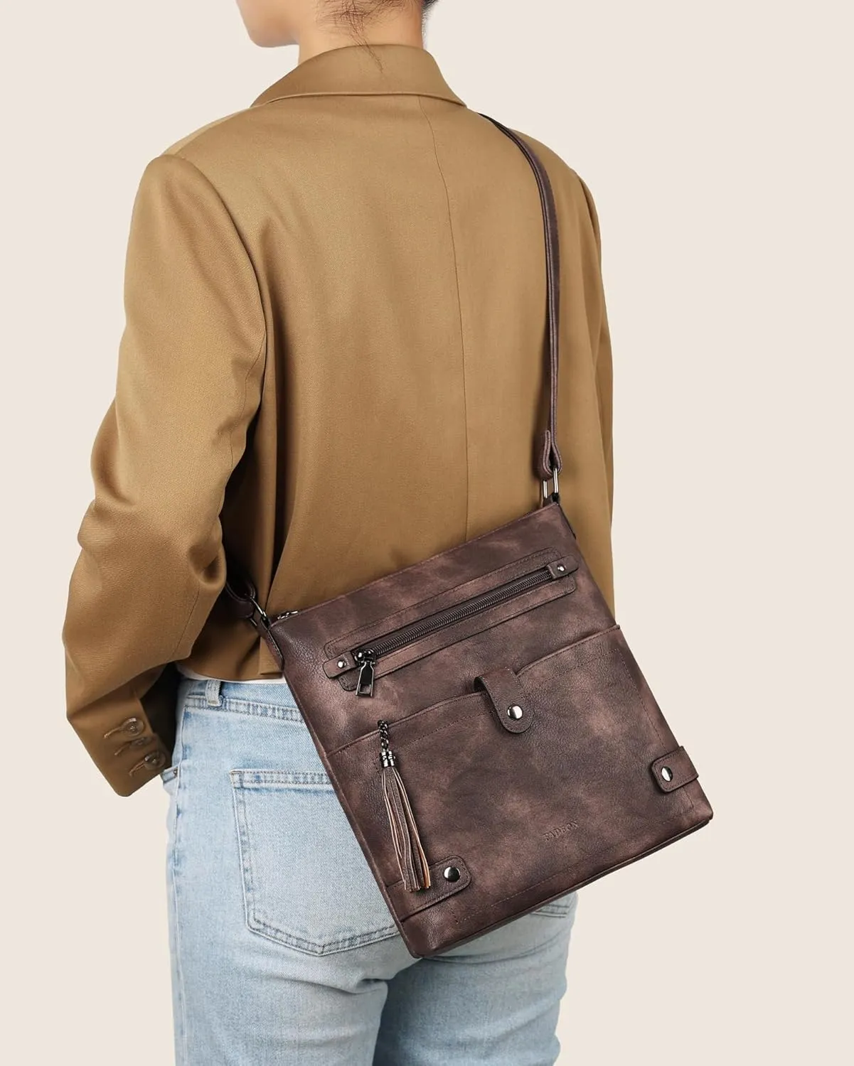 FADEON Crossbody Purses for Women Crossbody Bag, Designer Multi Pockets Shoulder Travel Purses with Tassel