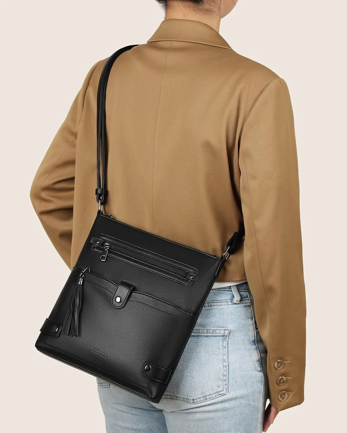 FADEON Crossbody Purses for Women Crossbody Bag, Designer Multi Pockets Shoulder Travel Purses with Tassel