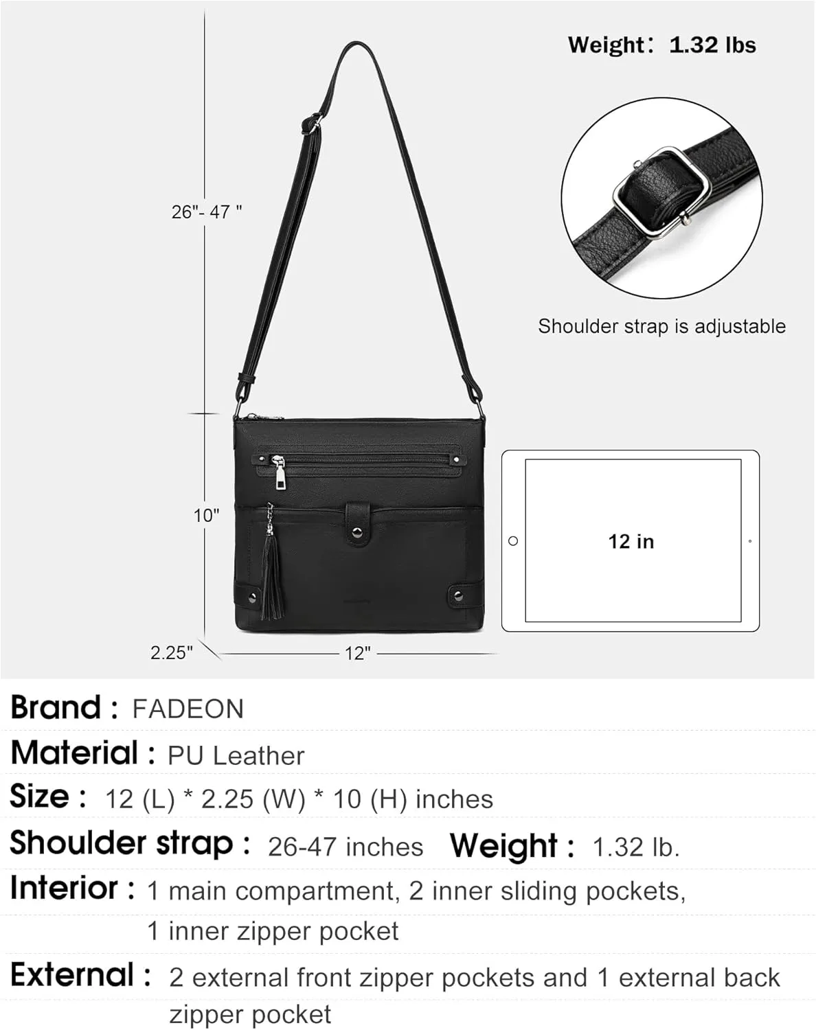 FADEON Large Crossbody Purses for Women Crossbody Bag, Designer Leather Cross Body Purses Multi Pocket Shoulder Bag