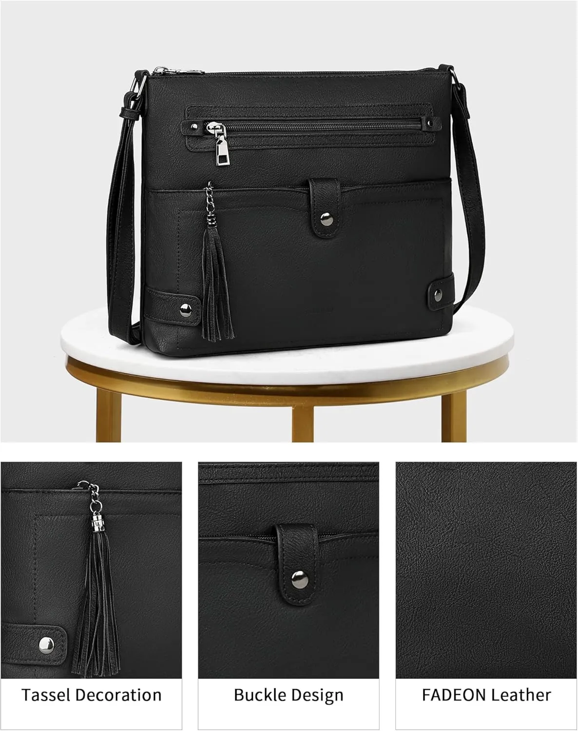 FADEON Large Crossbody Purses for Women Crossbody Bag, Designer Leather Cross Body Purses Multi Pocket Shoulder Bag
