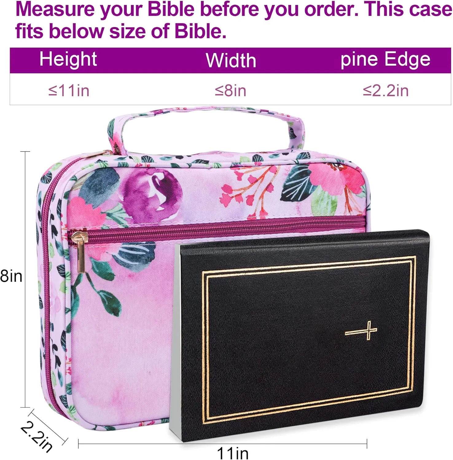 Faithful Hers Bible Cover Case Set - Bible Carrier with Handles, Pockets, Zipper for Women, Men, Kids