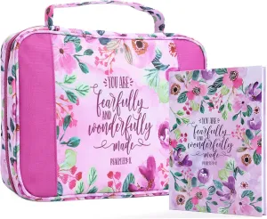 Faithful Hers Bible Cover Case Set - Bible Carrier with Handles, Pockets, Zipper for Women, Men, Kids