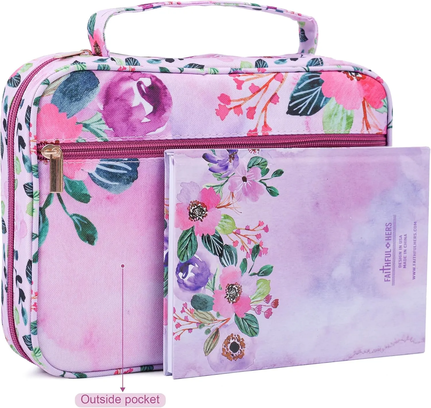 Faithful Hers Bible Cover Case Set - Bible Carrier with Handles, Pockets, Zipper for Women, Men, Kids