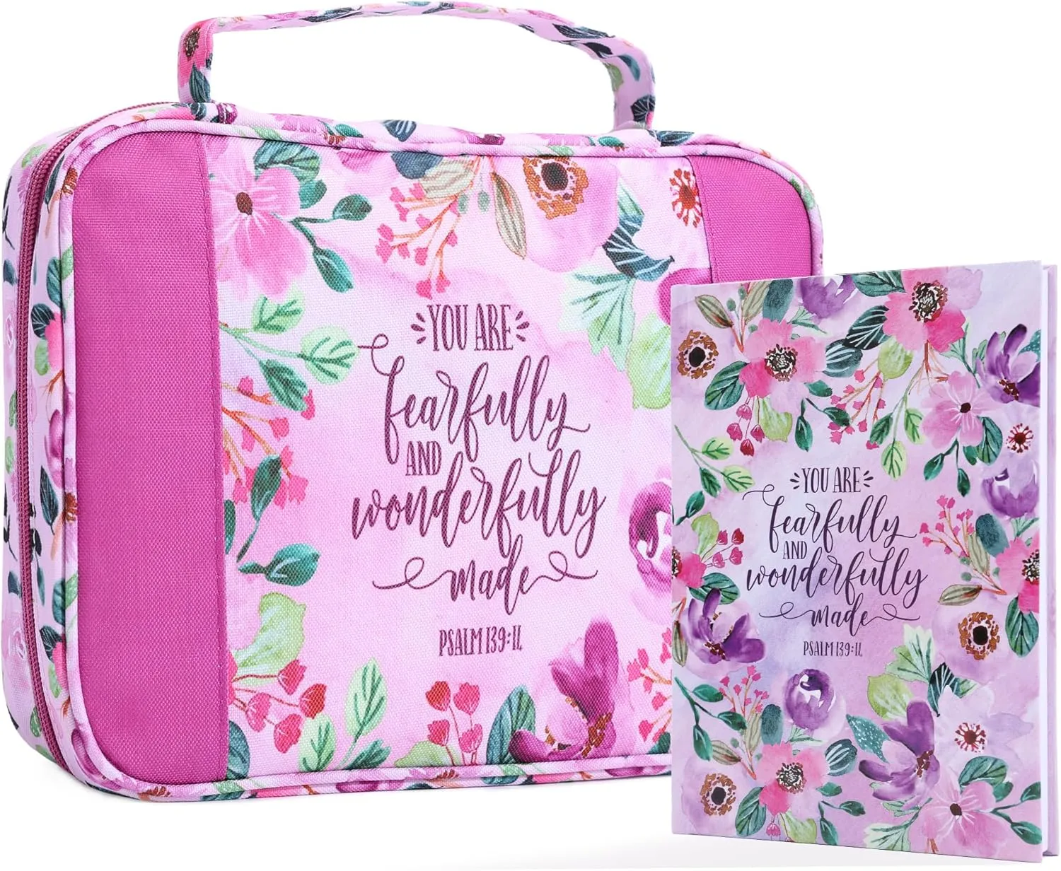 Faithful Hers Bible Cover Case Set - Bible Carrier with Handles, Pockets, Zipper for Women, Men, Kids
