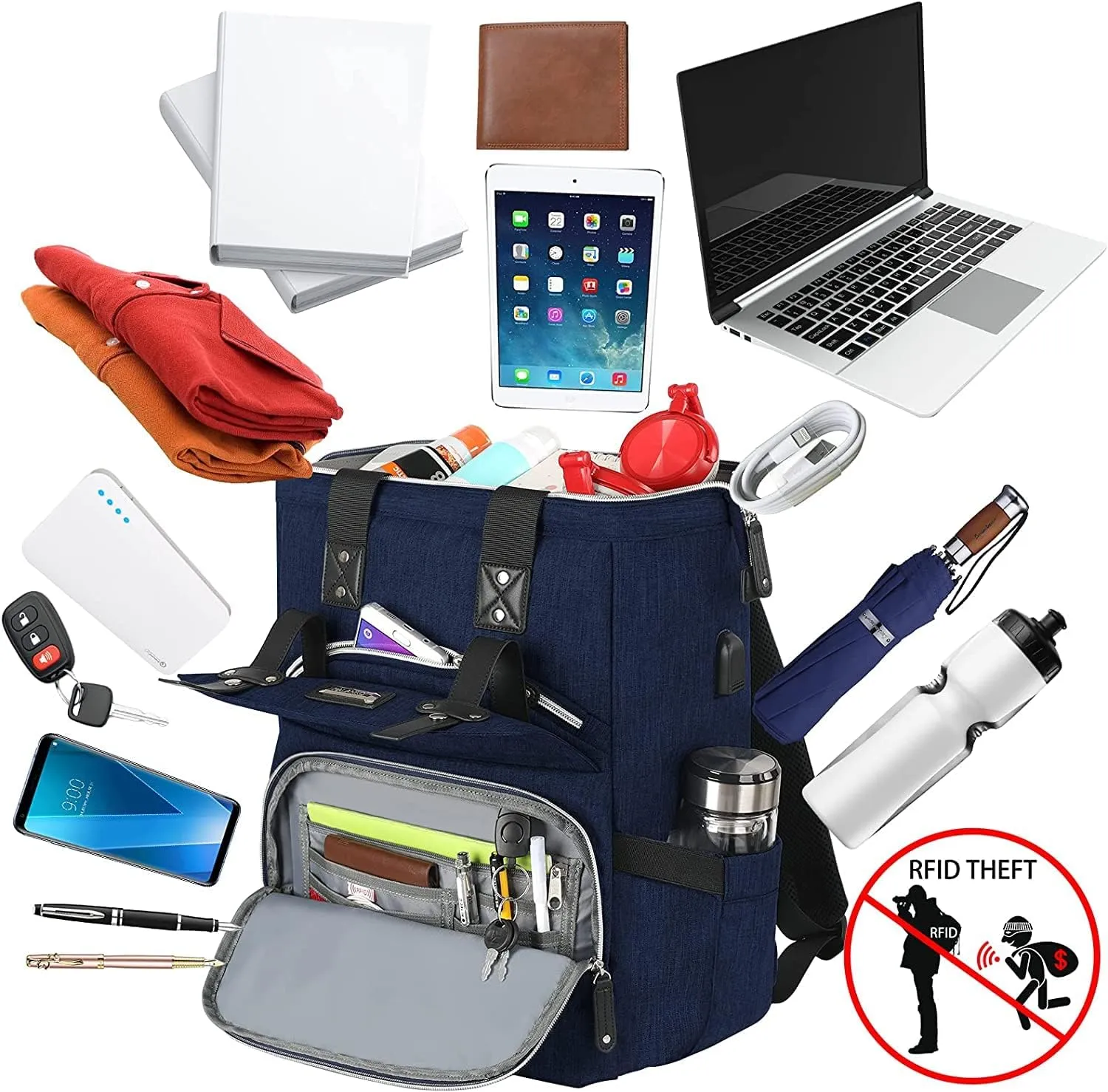 FALANKO Laptop Backpack for Women, Doctor Teacher Work Bookbag College Shoulder Bag with USB Port RFID Anti-theft, Nurse Travel Business Bag for Men Women Fit 15.6 Inch Computer