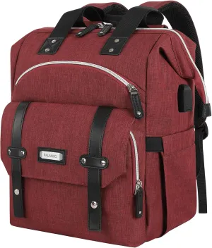 FALANKO Laptop Backpack for Women, Work Doctor Teacher Nurse Wide Open College School Student 15.6 Inch Laptops Bookbag Purse with USB Charging Port, Travel RFID Computer Bag for Men Women Girls Red