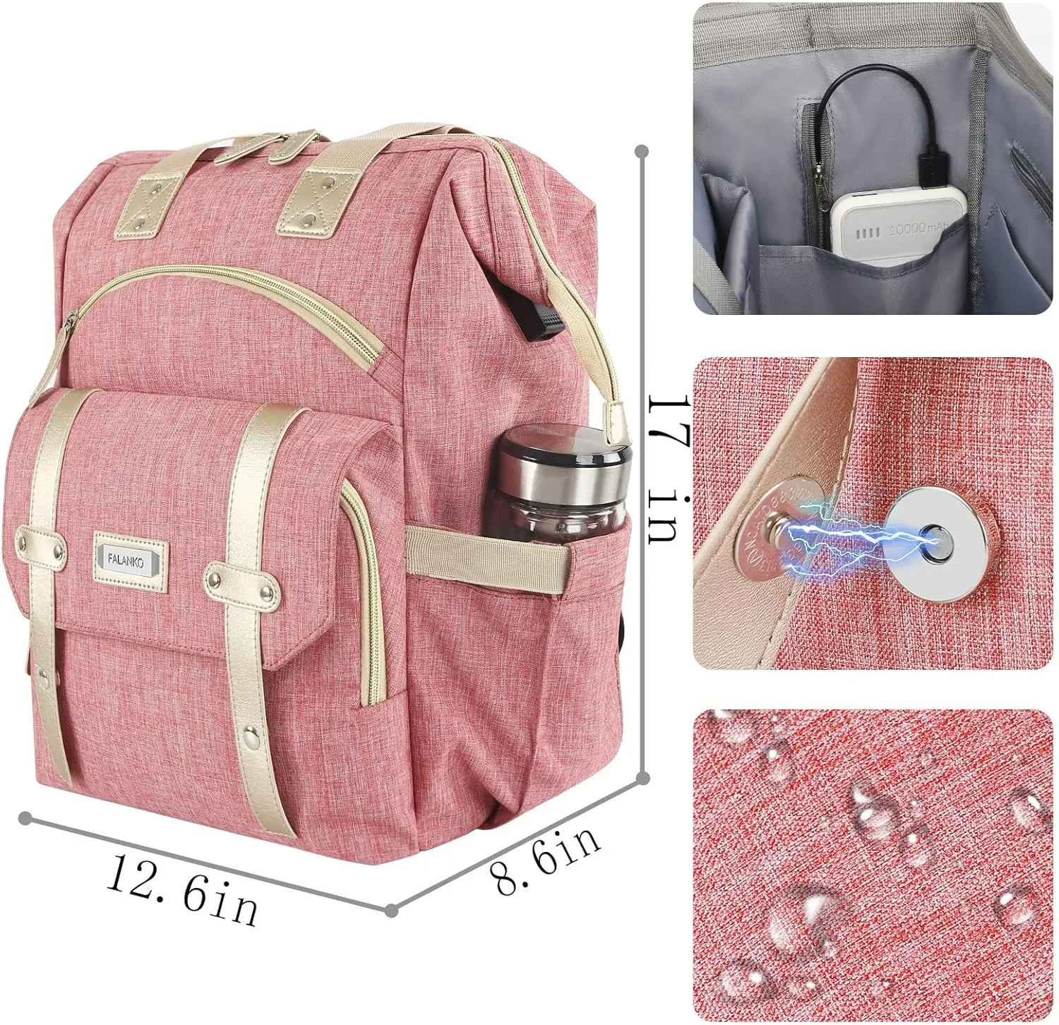 FALANKO Laptop Backpack for Women,Large Computer Backpack 17 Inch Laptop with USB Charging Port, Water Resistant Teacher work nurse Doctor Bookbag