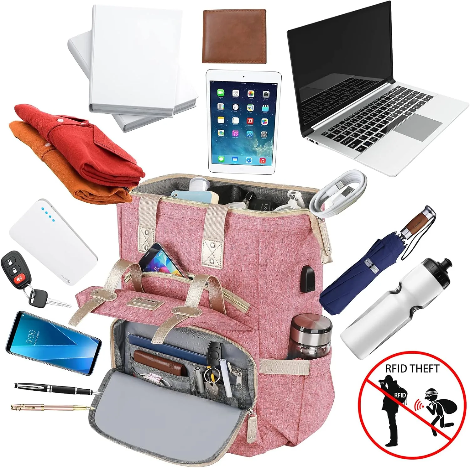 FALANKO Laptop Backpack for Women,Large Computer Backpack 17 Inch Laptop with USB Charging Port, Water Resistant Teacher work nurse Doctor Bookbag