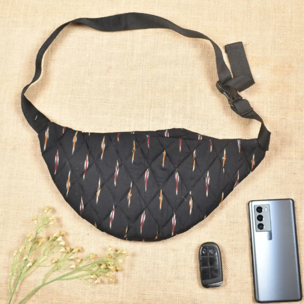 Fanny bag or waist bag in black ikat